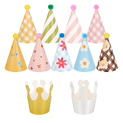 (52) Непрозрачная лаванда Бумажные шляпы для вечеринок, конус и корона, разноцветные, 242x130x0.3 мм