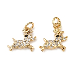 Олень Рождественские латунные микропаве подвески из фианита, с целью перехода в кольце, без свинца и без кадмия, долговечный, стойки покрытие, реальный 18 k позолоченный, олень, 11x11x2 мм, отверстие : 2 мм