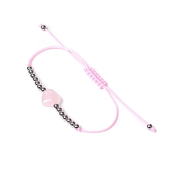 Rose Quartz Natural Rose Quartz Heart Braided Bead Bracelet, 6-3/4~9-7/8 inch(17~25cm)