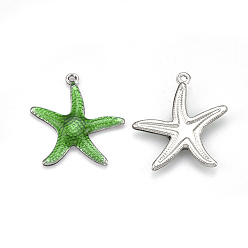 Stainless Steel Color 304 Stainless Steel Pendants, with Enamel, Starfish/Sea Stars, Mixed Color, Stainless Steel Color, 22x20.5x2.5mm, Hole: 1mm