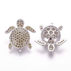 Желтый Латунные микро проложить кубического циркония бусы, черепаха, желтые, 20.5x19x6 мм, отверстие : 2 мм