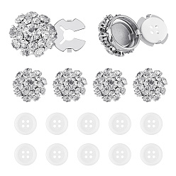 Платина 6 шт. запонки из латуни и акриловых страз, аксессуары, 1-луночное, плоско-круглые, с 10шт 4-дырочными пришивными пуговицами из смолы, платина, 21x13.5 мм, отверстие : 10x5 мм