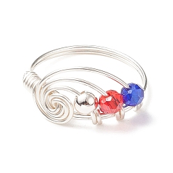 Colorful Glass Braided Bead Finger Ring, Silver Brass Vortex Wire Wrapped Jewelry for Men Women, Colorful, US Size 8(18.1mm)