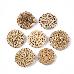 BurlyWood Handmade Reed Cane/Rattan Woven Beads, For Making Straw Earrings and Necklaces, No Hole/Undrilled, Flat Round, BurlyWood, 19~25x4~6mm