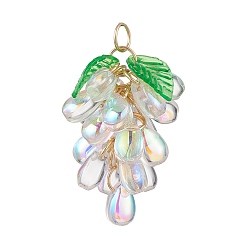 Прозрачный Прозрачные стеклянные подвески, винограда прелести, с акриловым листом и золотыми 304 открытыми кольцами из нержавеющей стали, прозрачные, 31x22x22 мм, отверстие : 4.5 мм