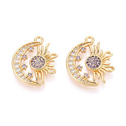 Лиловый Кулон из циркония, луна и солнце, без никеля , реальный 18 k позолоченный, сирень, 23x18x3 мм, отверстие : 1.8 мм