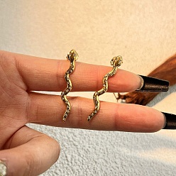 Золотой 304 серьги из нержавеющей стали горный хрусталь, змея, золотые, 39.5x6.5 мм