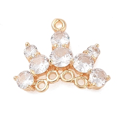 Настоящее золото 18K Звенья компонентов люстры из латуни из прозрачного стекла, без кадмия, без никеля и без свинца, корона, реальный 18 k позолоченный, 17x20.5x6 мм, отверстие : 1.2~1.4 мм