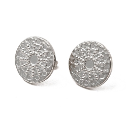 Stainless Steel Color Non-Tarnish 304 Stainless Steel Stud Earring Cabochon Settings, Flat Round with Sun, Stainless Steel Color, Tray: 4mm, 16mm, Pin: 0.8mm