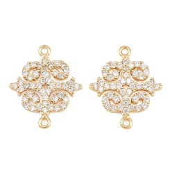 Real 18K Gold Plated Brass Micro Pave Clear Cubic Zirconia Connector Charms, Flower Links, Real 18K Gold Plated, 18.5x15.5x2mm, Hole: 1.2mm
