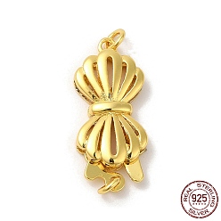 Настоящее золото 18K Покрытие стойки 925 застежки для коробок из стерлингового серебра, 1 нитей, 1-луночное, бантик с печатью 925, реальный 18 k позолоченный, 20.5x9x3 мм, отверстие : 1.5 мм