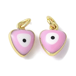 Бледно-Розовый Латунь эмаль прелести, с целью перехода в кольце, без свинца и без кадмия, реальный 18 k позолоченный, сердце с оберегом от сглаза, розовый жемчуг, 9x7x4.5 мм, отверстие : 2.2 мм