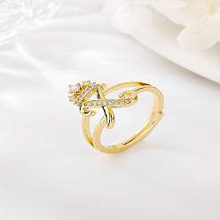 Letter X Латунные микро проложить пальцев кольца кубического циркония, без кадмия, без никеля и без свинца, для женщин, Письмо X, размер США 3 (14 мм)