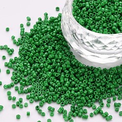 Grün Glaszylinderperlen, Perlen, Backen Farbe, Rundloch, grün, 1.5~2x1~2 mm, Bohrung: 0.8 mm, ca. 45000 Stk. / Beutel, ungefähr 1Pfund/Beutel