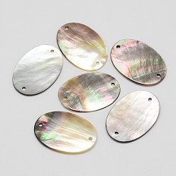 Beige Oval Black Lip Shell Links connectors, Beige, 29x20x2mm, Hole: 1mm
