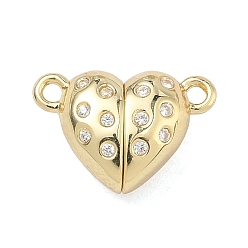 Настоящее золото 18K Шармы-соединители из латуни с микропаве из кубического циркония, с магнитом, долговечный, стойки покрытие, без свинца и без кадмия, сердце, реальный 18 k позолоченный, 10x14x5.5 мм, отверстие : 1.4 мм