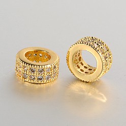 Золотой Латунные микро проложить кубического циркония европейский большое отверстие в кольце бусы, золотые, 7.5~8x4 мм, отверстие : 5 мм