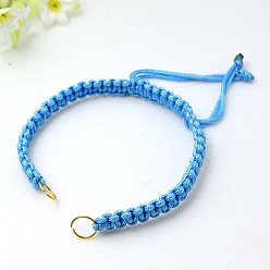 Светло-Голубой Нейлона DIY изготовление браслетов, с медными кольцами, золотые, Небесно-голубой, 140~175x4~7.5 мм