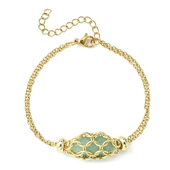 Зеленый Авантюрин Браслет с звеньями в виде пули из натурального зеленого авантюрина, настоящее 18 позолоченное 304 цепочка из нержавеющей стали, браслет-мешочек в технике макраме, 6-7/8 дюйм (17.5 см)