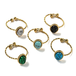 Настоящее золото 18K Ионное покрытие (ip) овальные 304 открытые манжетные кольца из нержавеющей стали, кольца на палец из синтетического малахита и бирюзы для женщин и мужчин, реальный 18 k позолоченный, размер США 7 1/4 (17.5 мм)