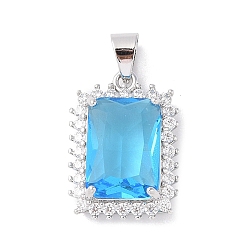 Светло-Голубой Стойка металлическая латунная микропрофилированная кубическая циркония подвески, долговечный, прямоугольные, платина, Небесно-голубой, 21.5x15x7 мм, отверстие : 4x5 мм