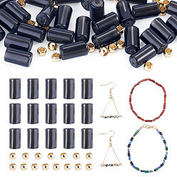 Obsidiana Diy jewelry making kits, Incluye 30piezas de cuentas de obsidiana natural y 15piezas de cuentas de latón., 2~6x2~3.5 mm, agujero: 0.8~1 mm