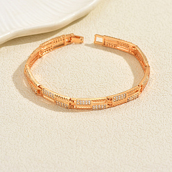 Настоящее золото 18K Латунные браслеты-цепочки с микропаве из прозрачных кубических цирконий для женщин, прямоугольные, реальный 18 k позолоченный, внутренний диаметр: 7-1/2 дюйм (19 см)