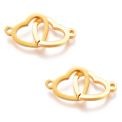 Настоящее золото 18K Звенья из нержавеющей стали с ионным покрытием (ip), Двойное сердце, реальный 18 k позолоченный, 10x21x1~2.5 мм, отверстие : 1.5 мм