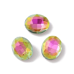 Глубокий Розовый Стеклянные стразы кабошоны, плоская задняя и задняя, граненые, овальные, витраж розовый, 10x8x4.5 мм