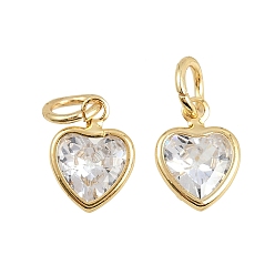 Настоящее золото 18K Латунь с кубическим цирконием подвеской, сердце прелести, с целью перехода в кольце, стойки покрытие, долговечный, без свинца и без кадмия, реальный 18 k позолоченный, 9x7x3.5 мм, отверстие : 3.5 мм