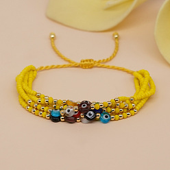 Желтый Многослойные браслеты из стеклянных бусин в стиле бохо, браслеты из бисера лэмпворк от сглаза для мужчин и женщин, желтые