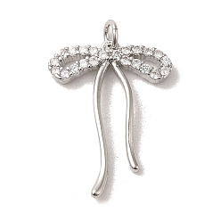 Платина Латунные микропаве прозрачные подвески с фианитом, без кадмия и без свинца, бантом, платина, 24x18x2 мм, внутренний диаметр: 3 мм