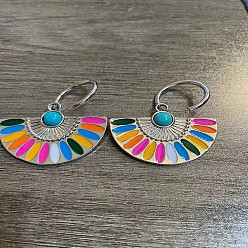 Разноцветный Серьги-кольца из сплава эмали, с синтетическими бирюзовый, серебряные, красочный, 40 мм