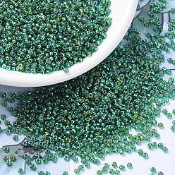 (RR1016) Silverlined Green AB MIYUKI Round Rocailles Beads, Japanese Seed Beads, 11/0, (RR1016) Silverlined Green AB, 2x1.3mm, Hole: 0.8mm, about 50000pcs/pound