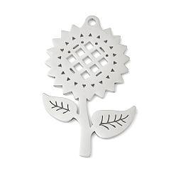 Нержавеющая Сталь Цвет 304 из нержавеющей стали большие кулоны, очарование подсолнуха, анти-тускнение, цвет нержавеющей стали, 50x31x1.2 мм, отверстие : 3 мм