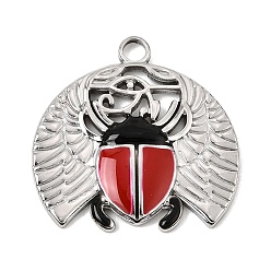 Platinum 304 Stainless Steel Pendants, with Enamel, Beetle Charms, Platinum, 25.5x25.5x3mm, Hole: 2.5mm