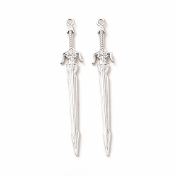 Платина Стойки обшивки сплава большие кулоны, без кадмия, без никеля и без свинца, очарование меча, платина, 69x11x3 мм, отверстие : 2 мм