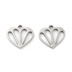 Нержавеющая Сталь Цвет Не тускнеющие 316 подвески из хирургической нержавеющей стали, ручная полировка, лазерная резка, сердце прелести, цвет нержавеющей стали, 11.5x12.5x1.2 мм, отверстие : 1.6 мм