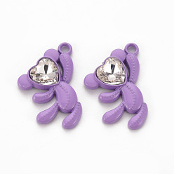 Medium Purple Spray Painted Alloy Rhinestone Pendants, Cadmium Free & Lead Free, Bear Charms, Medium Purple, 26.5x21.5x4.5mm, Hole: 2mm