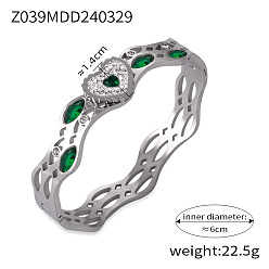 Сердце 304 браслеты из нержавеющей стали с паве из кубического циркония, шарнирные браслеты для женщин, платина, сердце, внутренний диаметр: 2-3/8 дюйм (6 см)