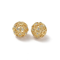 Настоящее золото 18K Латунные микропаве из прозрачного кубического циркония, без кадмия и без свинца, стойки покрытие, долговечный, полый круглый, реальный 18 k позолоченный, 10.5 мм, отверстие : 1.6 мм
