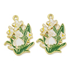 Белый Подвески из эмали и сплава, золотые, цветочный шарм, белые, 30.5x21.5x1.5 мм, отверстие : 2 мм, 10 шт / комплект