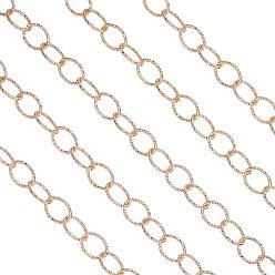 Light Gold Aluminum Cable Chains, Textured, Unwelded, Oval, Light Gold, 2.4x1.9x0.23cm, 16.40Feet/set(5m/set)