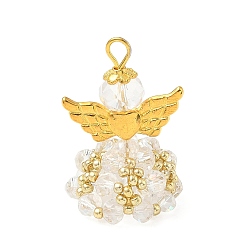 Прозрачный Подвески гальванизируйте стекла, ангел, с золотыми бусинами из сплава и железной петлей, граненые, прозрачные, 31x21.5x19 мм, отверстие : 4 мм