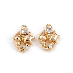 Настоящее золото 18K Латунные микро проложить кубического циркония подвески, звезды прелести, реальный 18 k позолоченный, 12.5x9.5x3.5 мм, отверстие : 1 мм