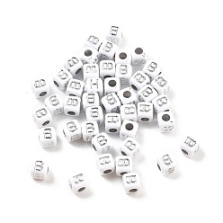 Letter B Непрозрачные акриловые бусины, квадрат с буквой, серебристого металла, обвитыми, В письме, 5x5x5 мм, отверстие : 2 мм, о 5000ocs
