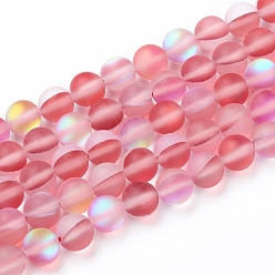 Red Synthetic Moonstone Beads Strands, Holographic Beads, Dyed, Frosted, Round, Red, 8mm, Hole: 1mm, about 45~47pcs/strand, 14~15 inch