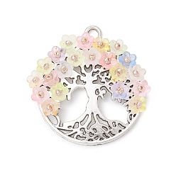 Мокасин Подвески из сплава , с акриловыми и стеклянными бусинами, плоские круглые с дерева жизни, мокасин, 39x37x6.5 мм, отверстие : 3.2 мм