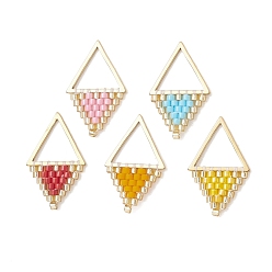 (52) Непрозрачная лаванда Стеклянные подвески из бисера, треугольный шарм, с 304 соединительным кольцом из нержавеющей стали, золотые, разноцветные, 21.5x13.5x2 мм, отверстие : 8.5x8.5 мм