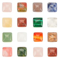 Mixed Stone Natural & Synthetic Mixed Gemstone Cabochons, Square, 10x10x5mm, 14 materials, 2pcs/material, 28pcs/box